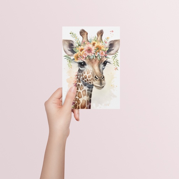 Cute Floral Giraffe Watercolor Wall Art Illustration Print Poster Unframed - Picture 5 of 6